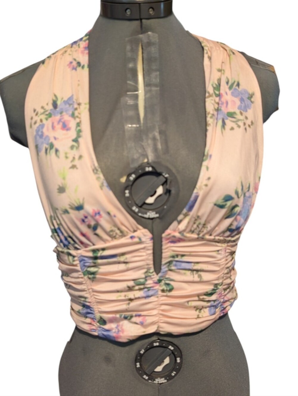Zara NWT Floral Ruched Halter Top Crop Blouse Pink Size Medium